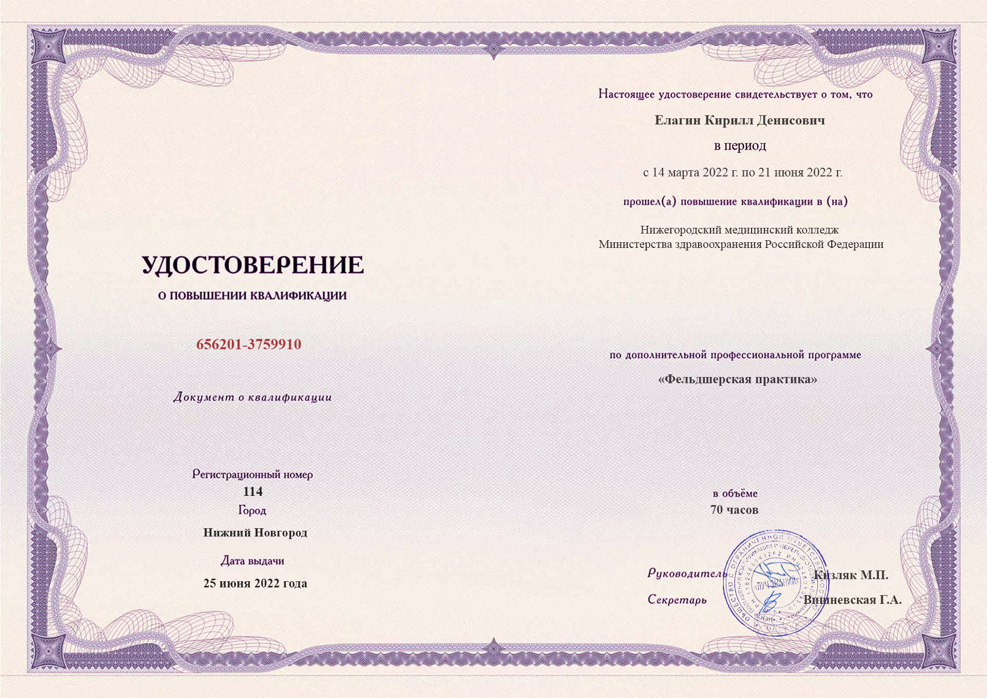 документы об образовании Кирилл Денисович Елагин